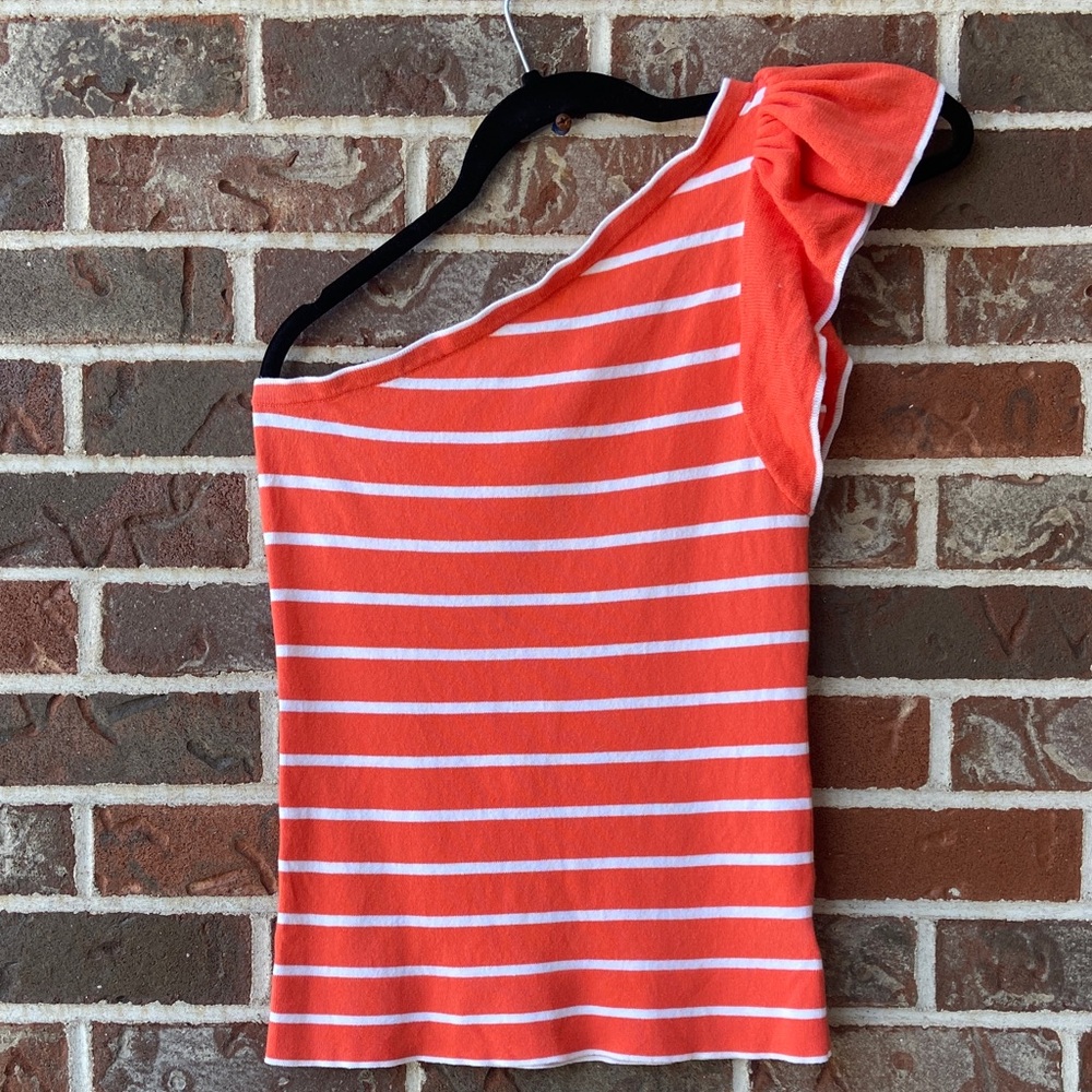 Lilly Pulitzer One Shoulder Top With Frill Orange and White
